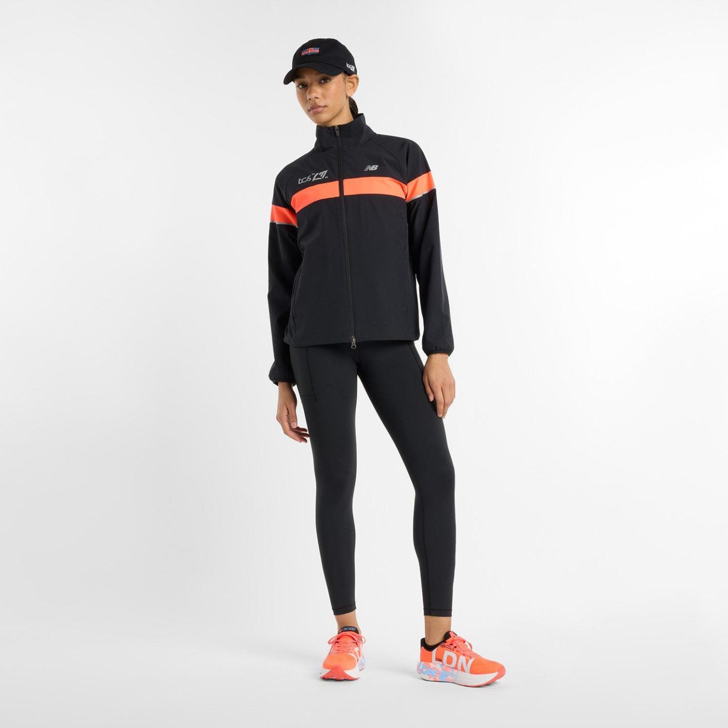 New Balance Women's LDN Marathon Wind Water-Resistant Reflective Performance Running Jacket Black/Red
