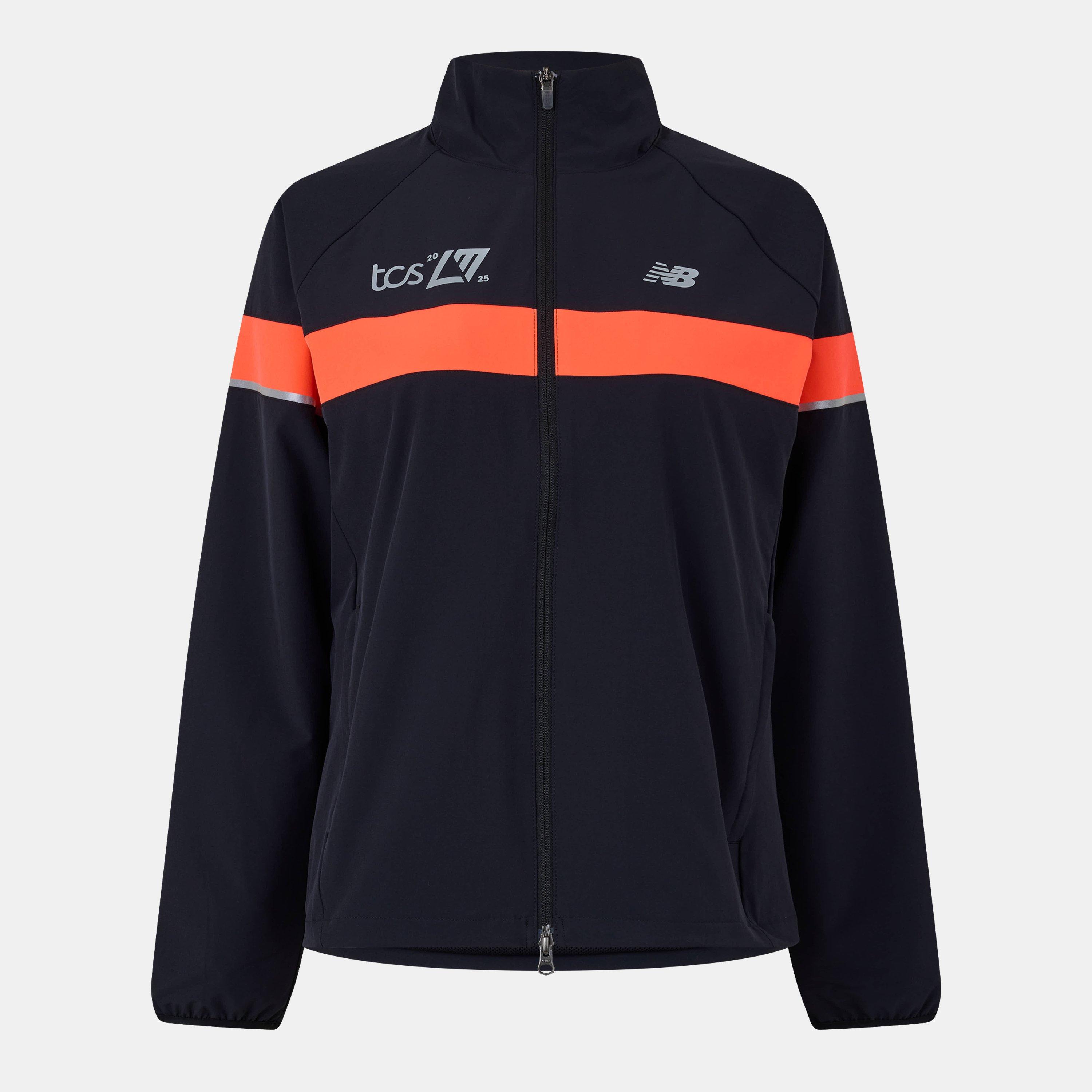New Balance Women's LDN Marathon Wind Water-Resistant Reflective Performance Running Jacket Black/Red