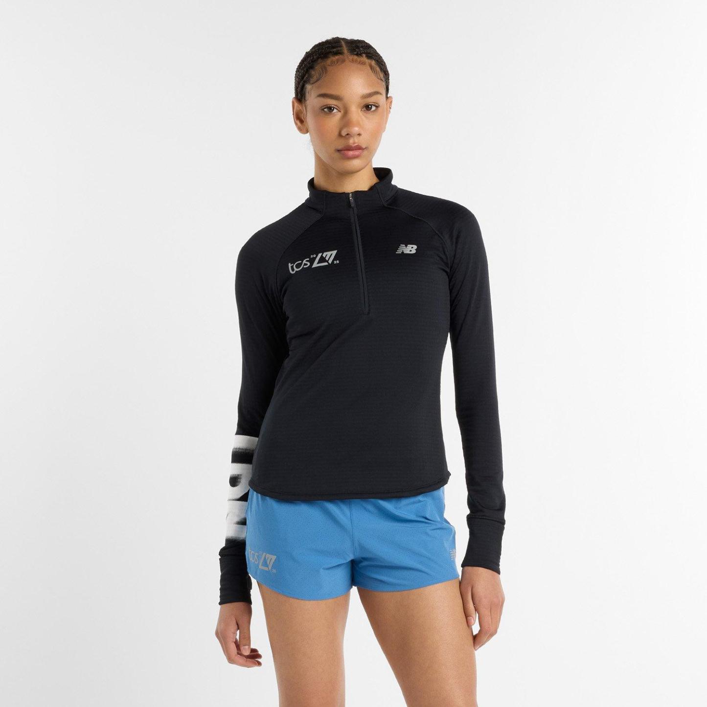 New Balance Women's Heat Grid Long-Sleeve Zip Running Top Black Graphic