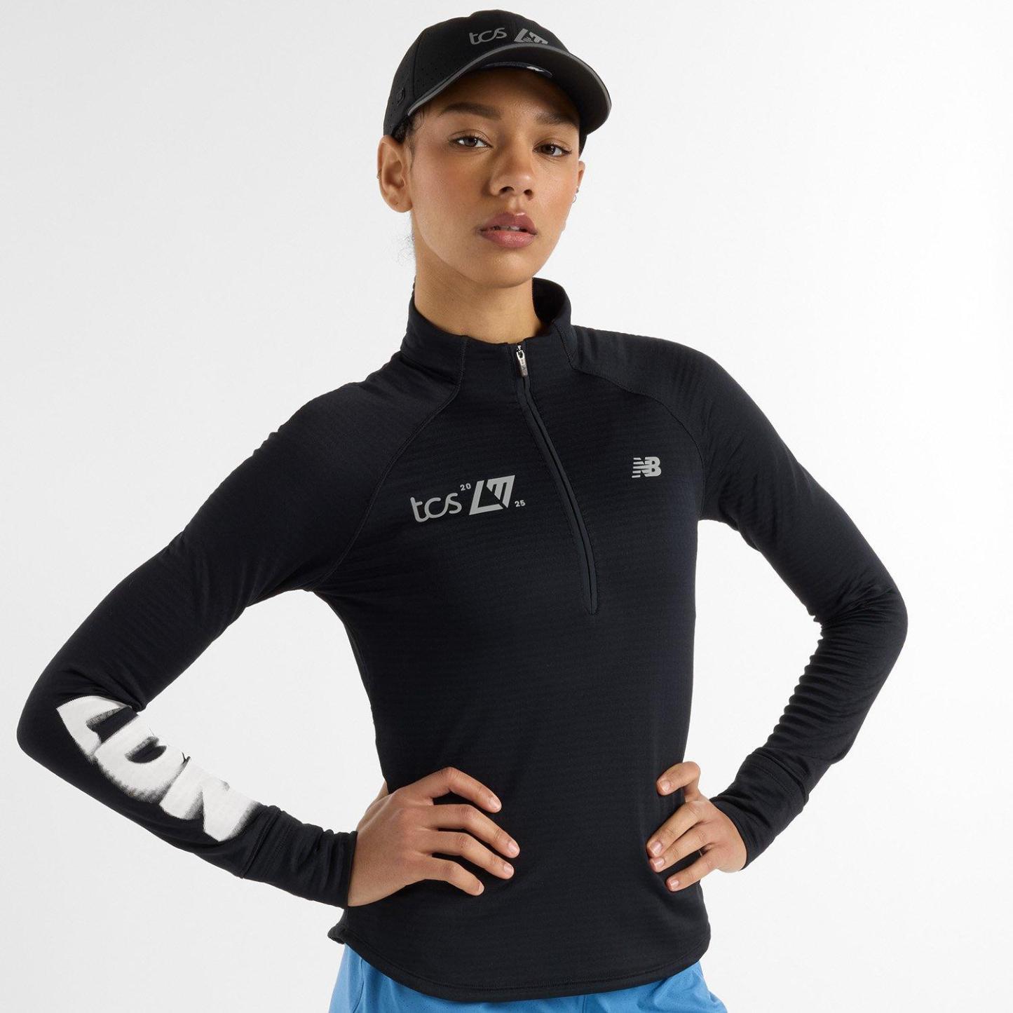 New Balance Women's Heat Grid Long-Sleeve Zip Running Top Black Graphic