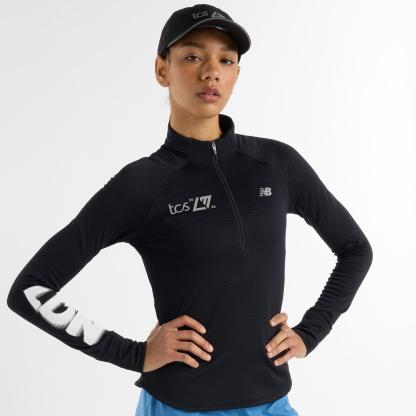 New Balance Women's Heat Grid Long-Sleeve Zip Running Top Black Graphic