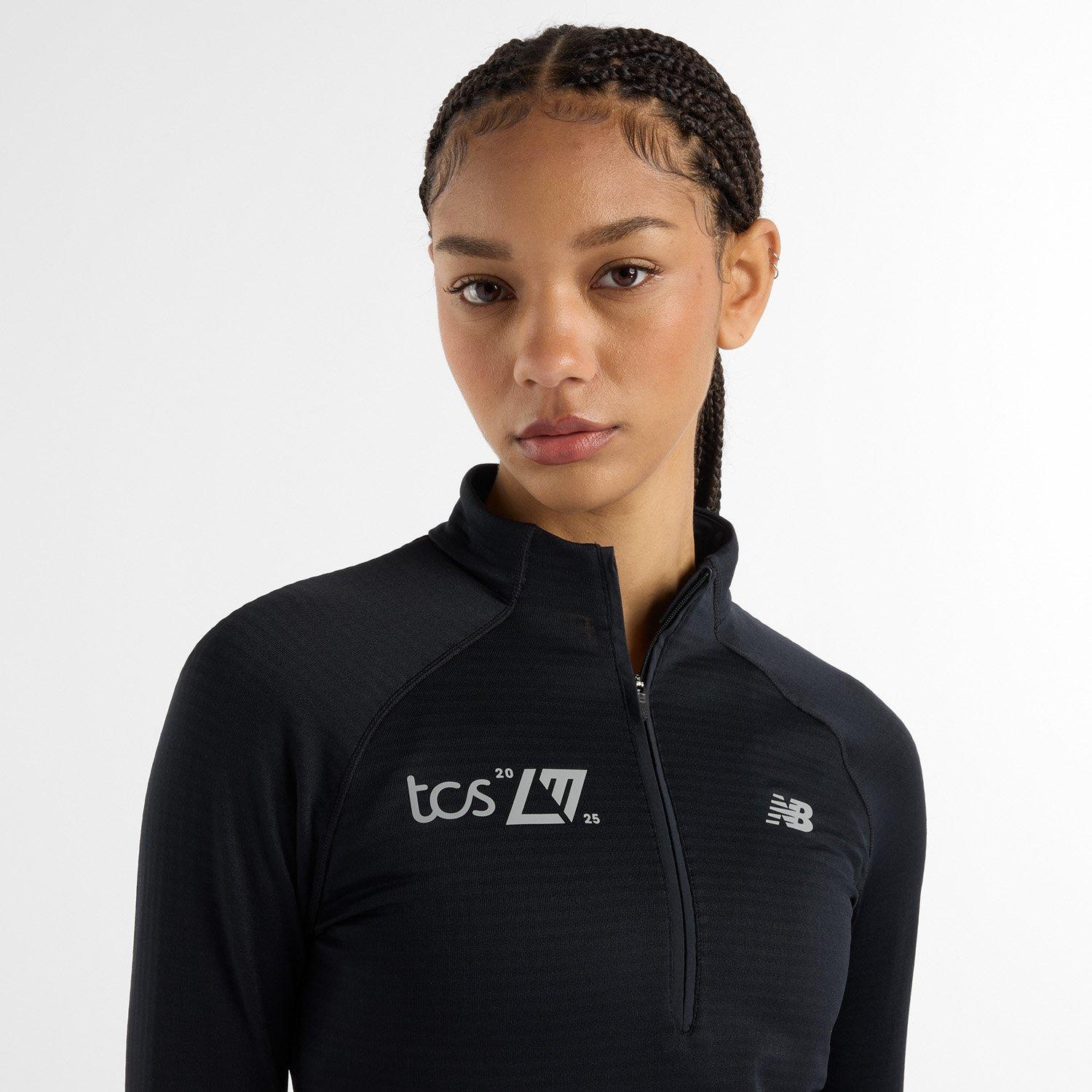 New Balance Women's Heat Grid Long-Sleeve Zip Running Top Black Graphic