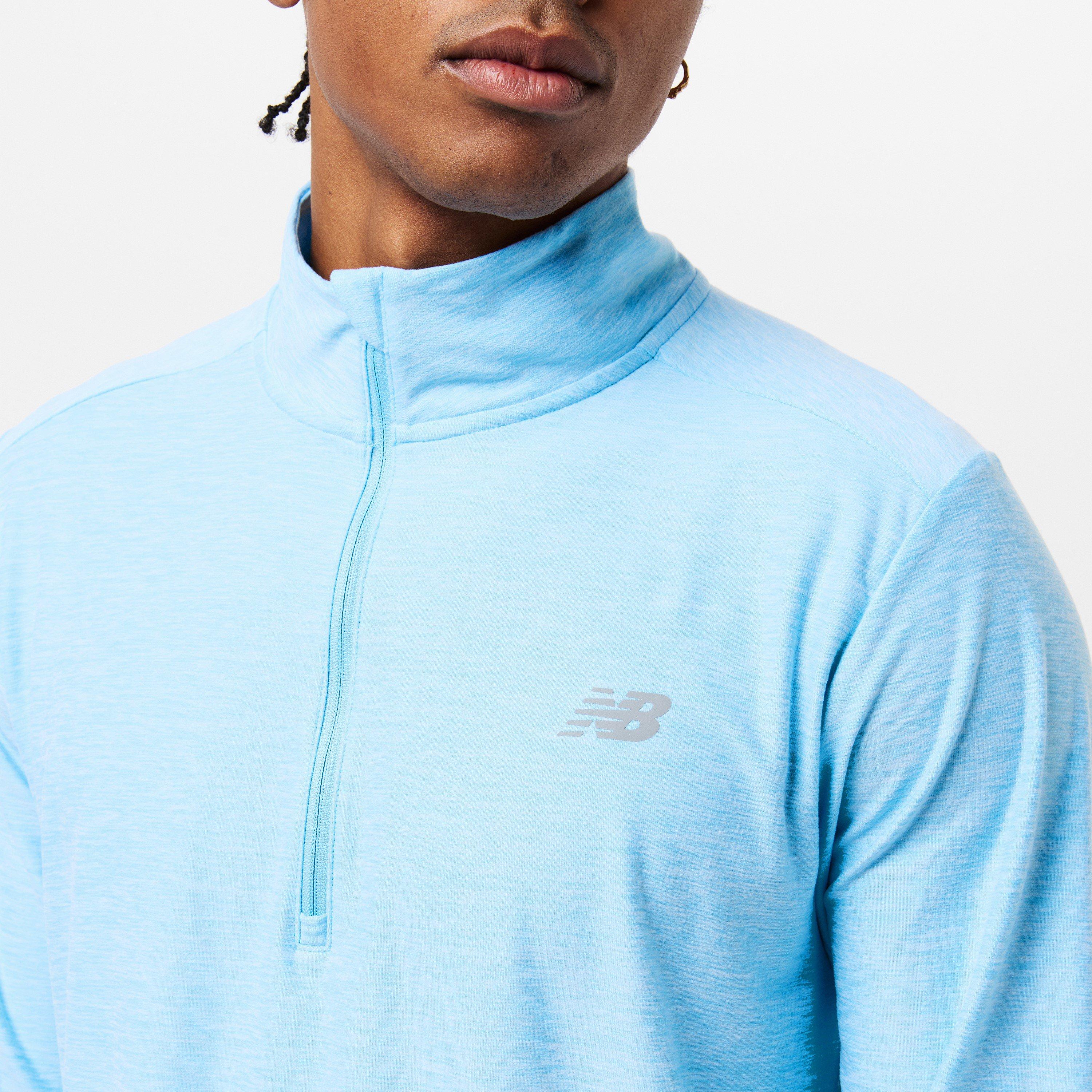 New Balance Men's Space Dye Quarter-Zip Long-Sleeve Performance Gym Top Sky Blue