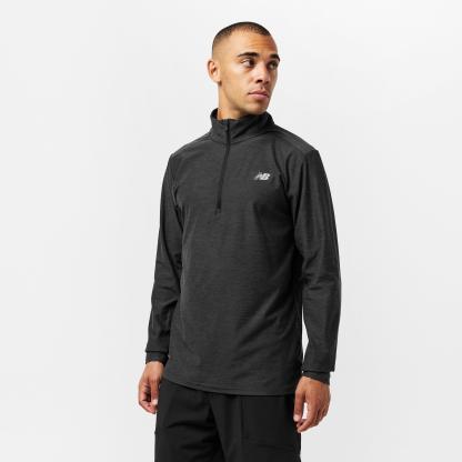 New Balance Men's Space Dye Quarter-Zip Long-Sleeve Performance Gym Top Black