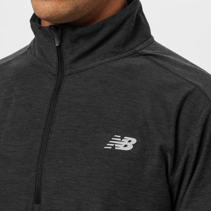 New Balance Men's Space Dye Quarter-Zip Long-Sleeve Performance Gym Top Black