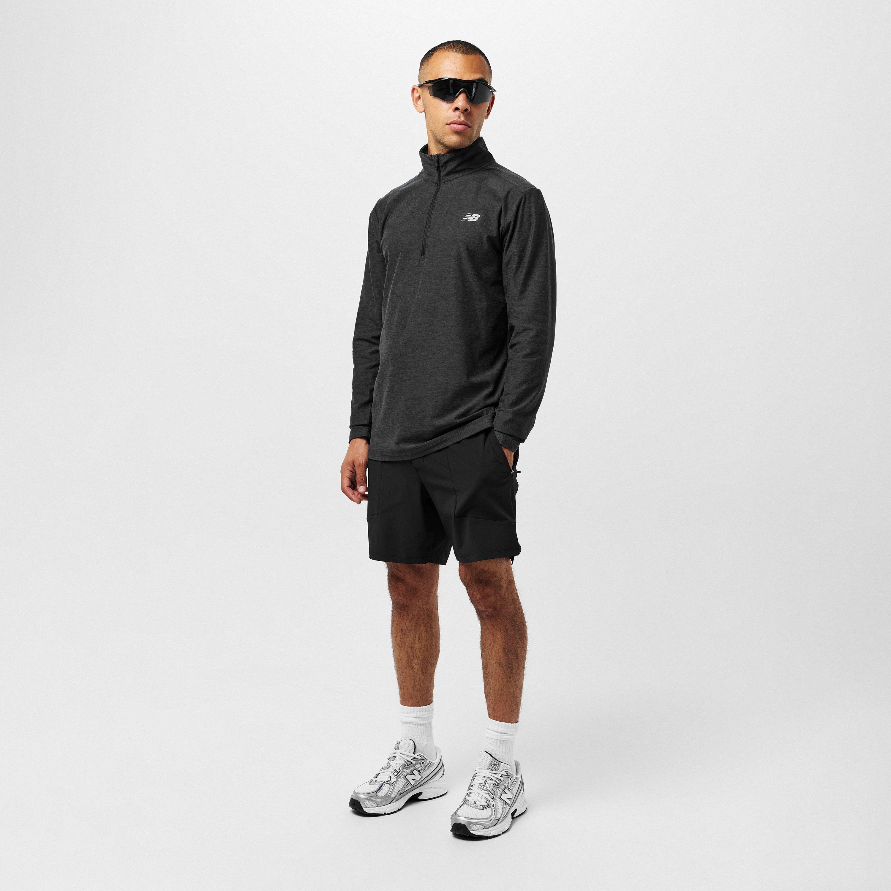 New Balance Men's Space Dye Quarter-Zip Long-Sleeve Performance Gym Top Black