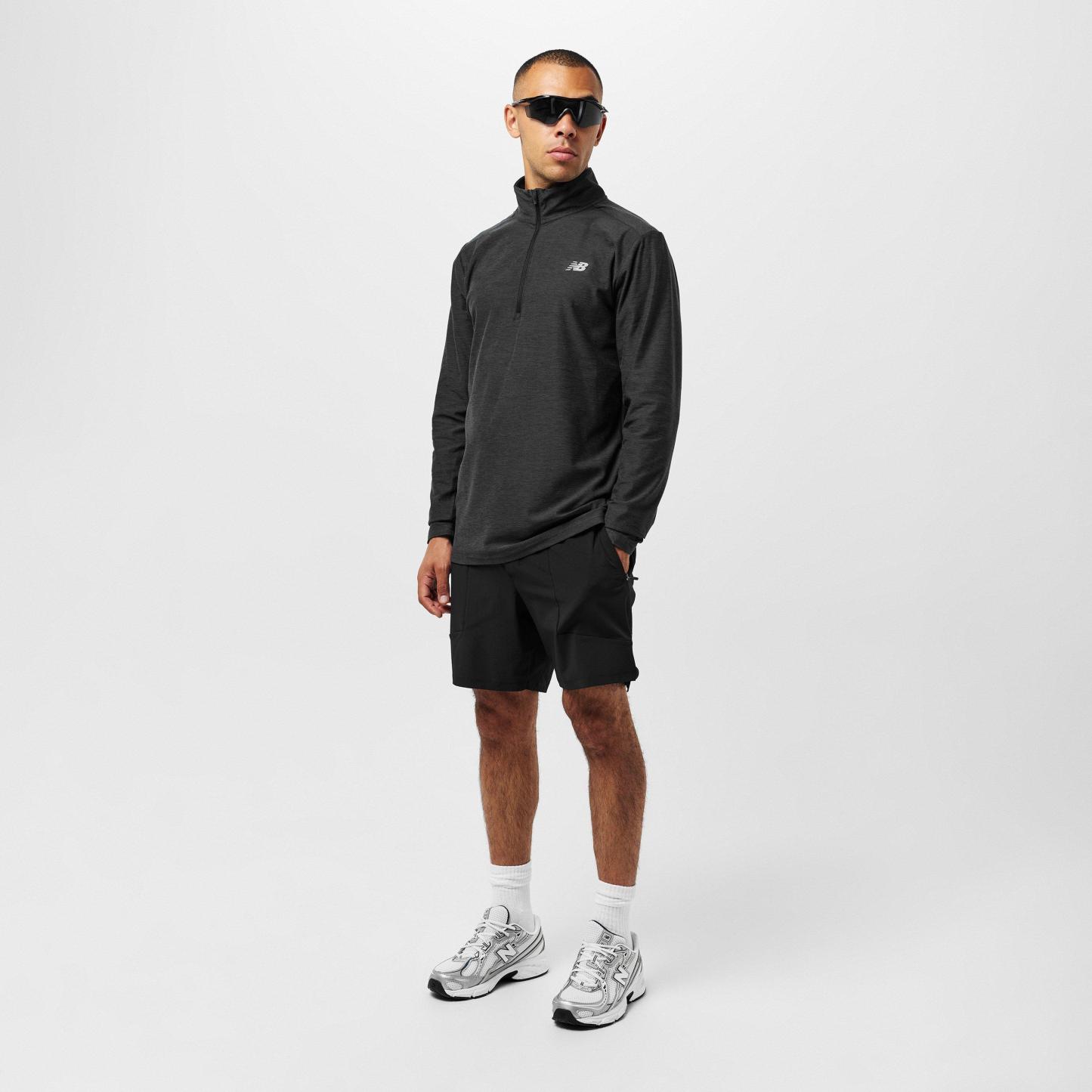 New Balance Men's Space Dye Quarter-Zip Long-Sleeve Performance Gym Top Black