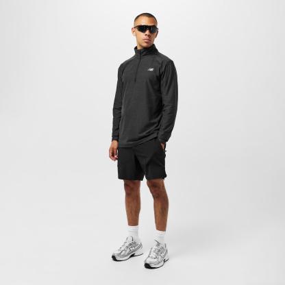 New Balance Men's Space Dye Quarter-Zip Long-Sleeve Performance Gym Top Black