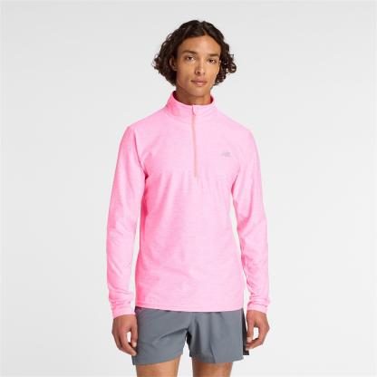 New Balance Men's Space Dye Quarter-Zip Long-Sleeve Performance Gym Top Neon Pink
