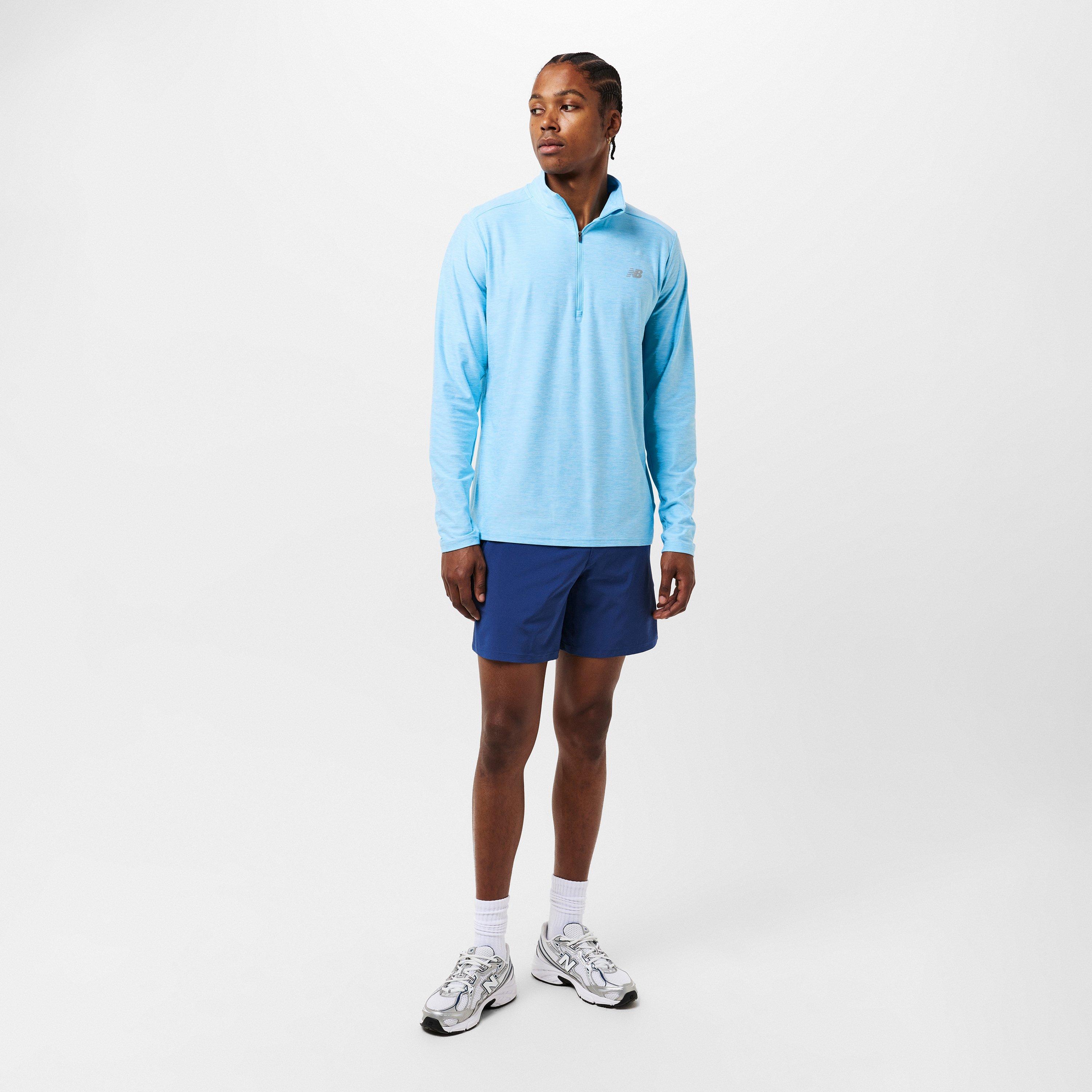 New Balance Men's Space Dye Quarter-Zip Long-Sleeve Performance Gym Top Sky Blue