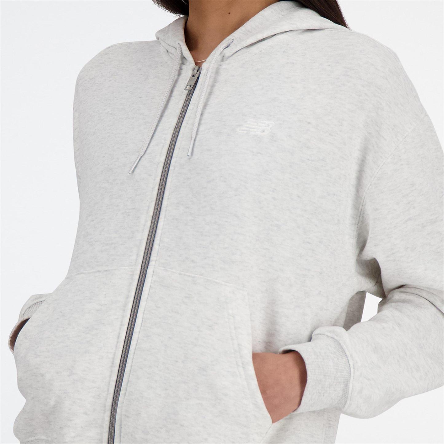 New Balance Women's French Terry Full-Zip Hoodie Grey Marl