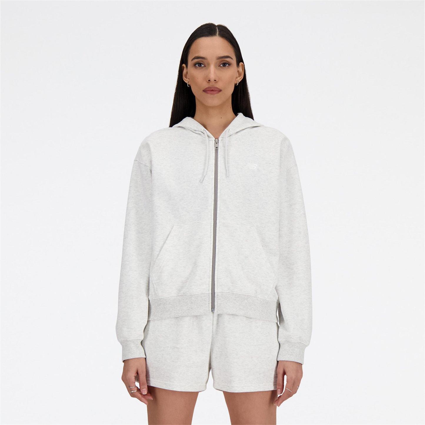 New Balance Women's French Terry Full-Zip Hoodie Grey Marl