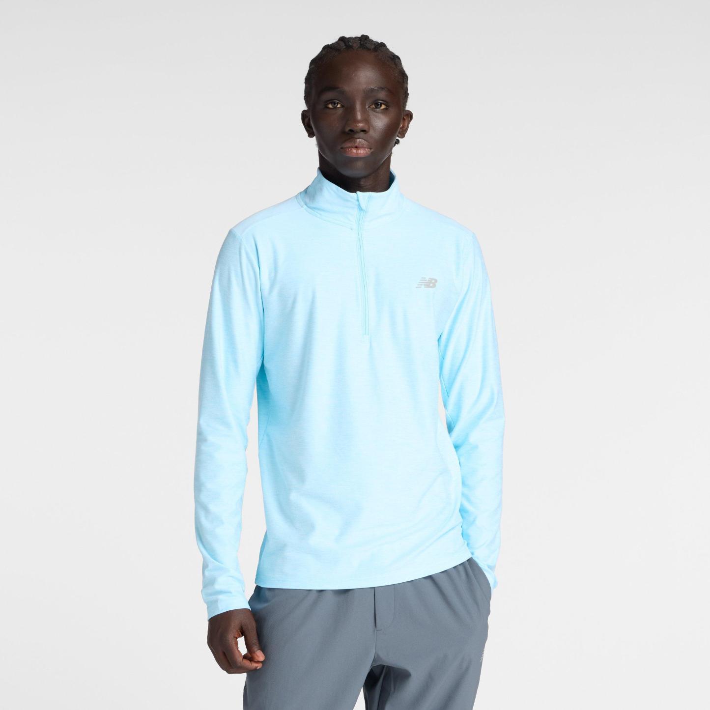 New Balance Men's Space Dye Quarter-Zip Long-Sleeve Performance Gym Top TEAMSKYB (TSB)