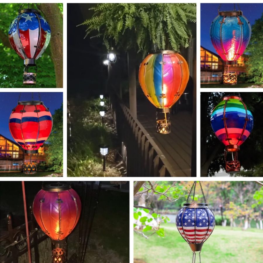Hot air balloon solar simulated flame lantern