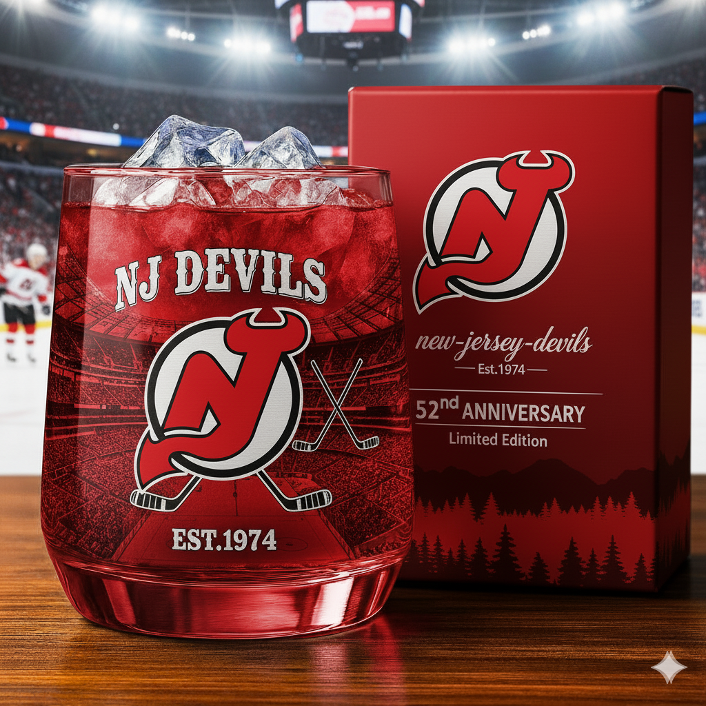 NJ Devils 52nd Anniversary Whiskey Glass