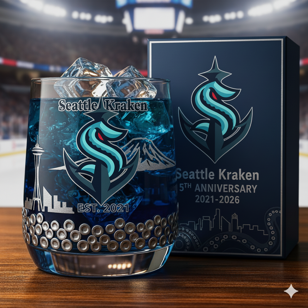 Seattle Kraken 5th Anniversary Whiskey Glass