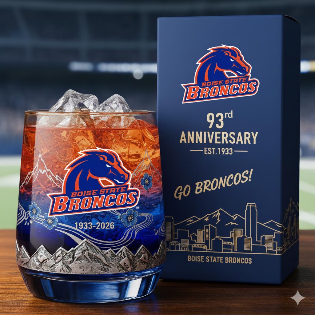 Boise State Broncos 93rd Anniversary Whiskey Glass