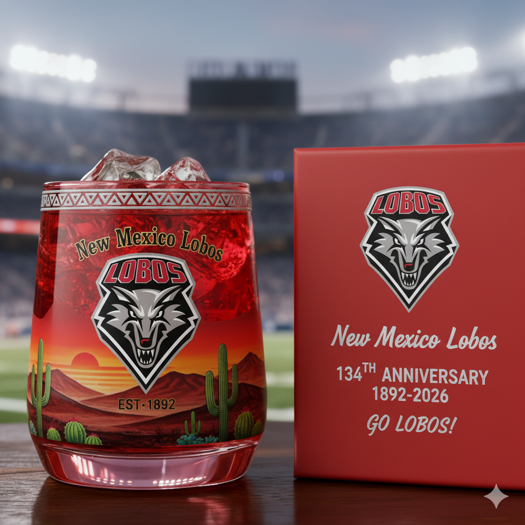 New Mexico Lobos football 134th Anniversary Whiskey Glass
