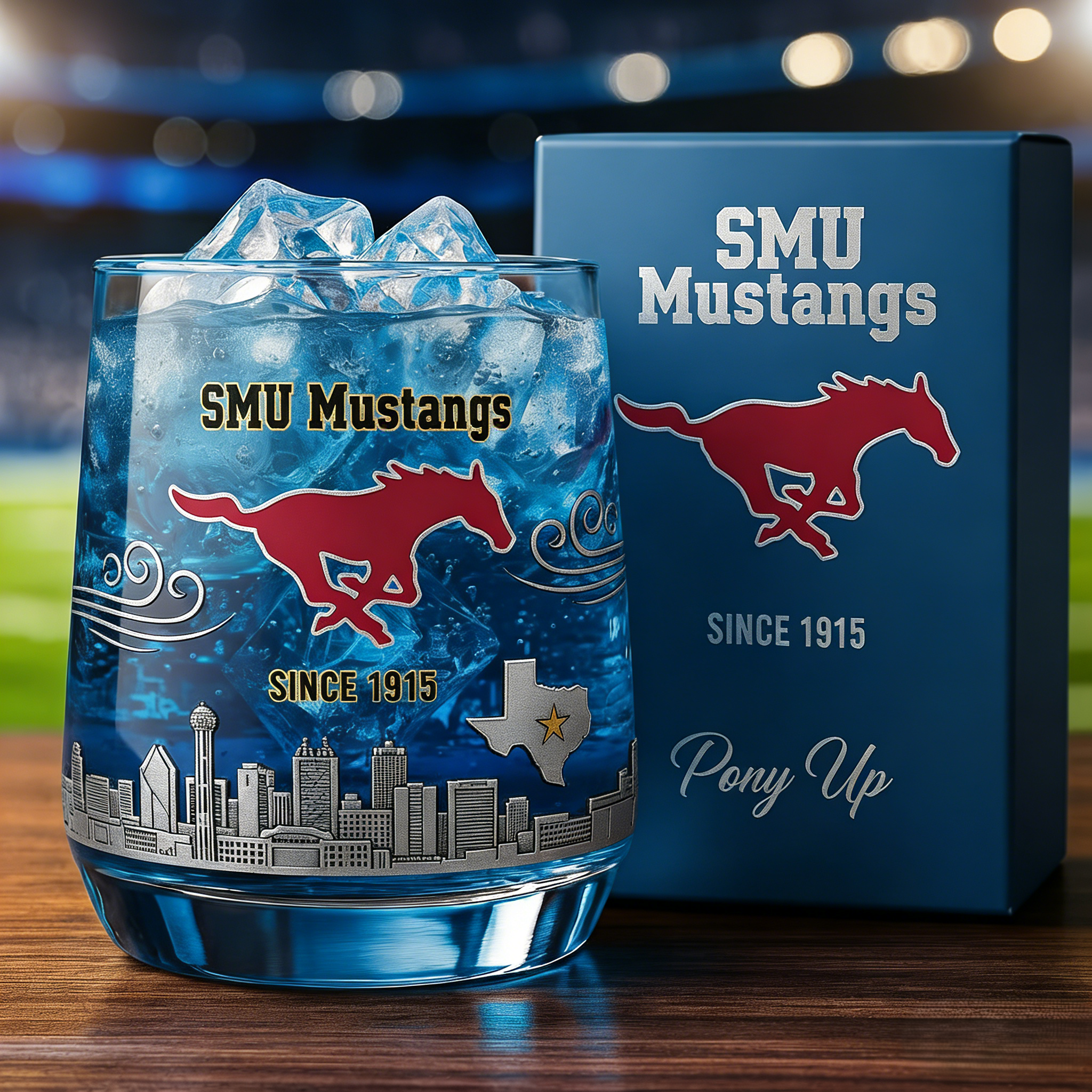 SMU Mustangs Whiskey Glass