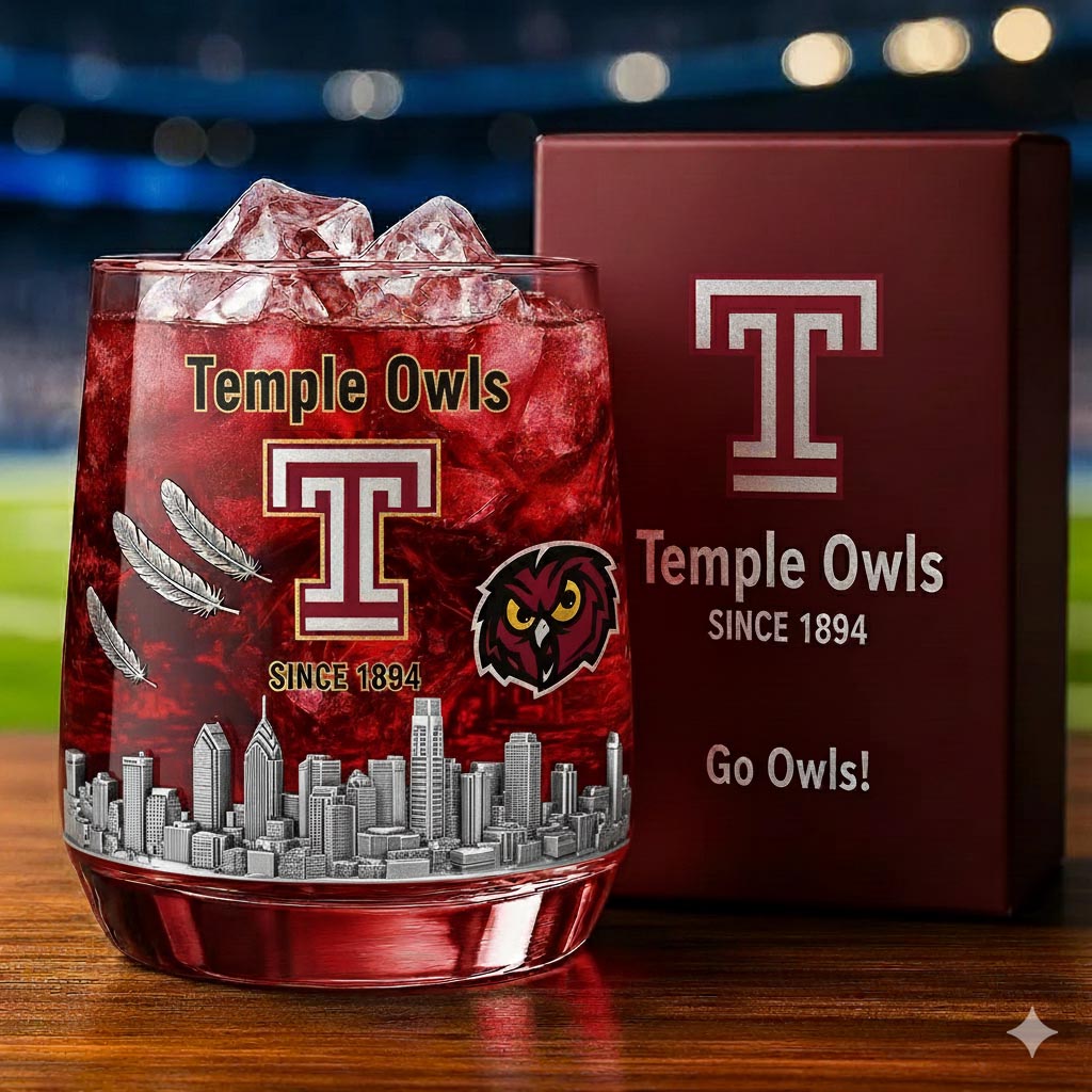Temple Owls football Whiskey Glass