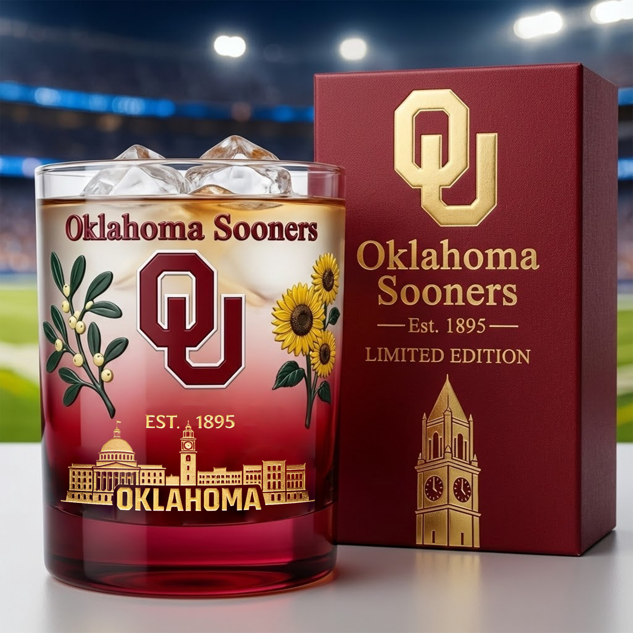 Oklahoma Sooners Whiskey Glass