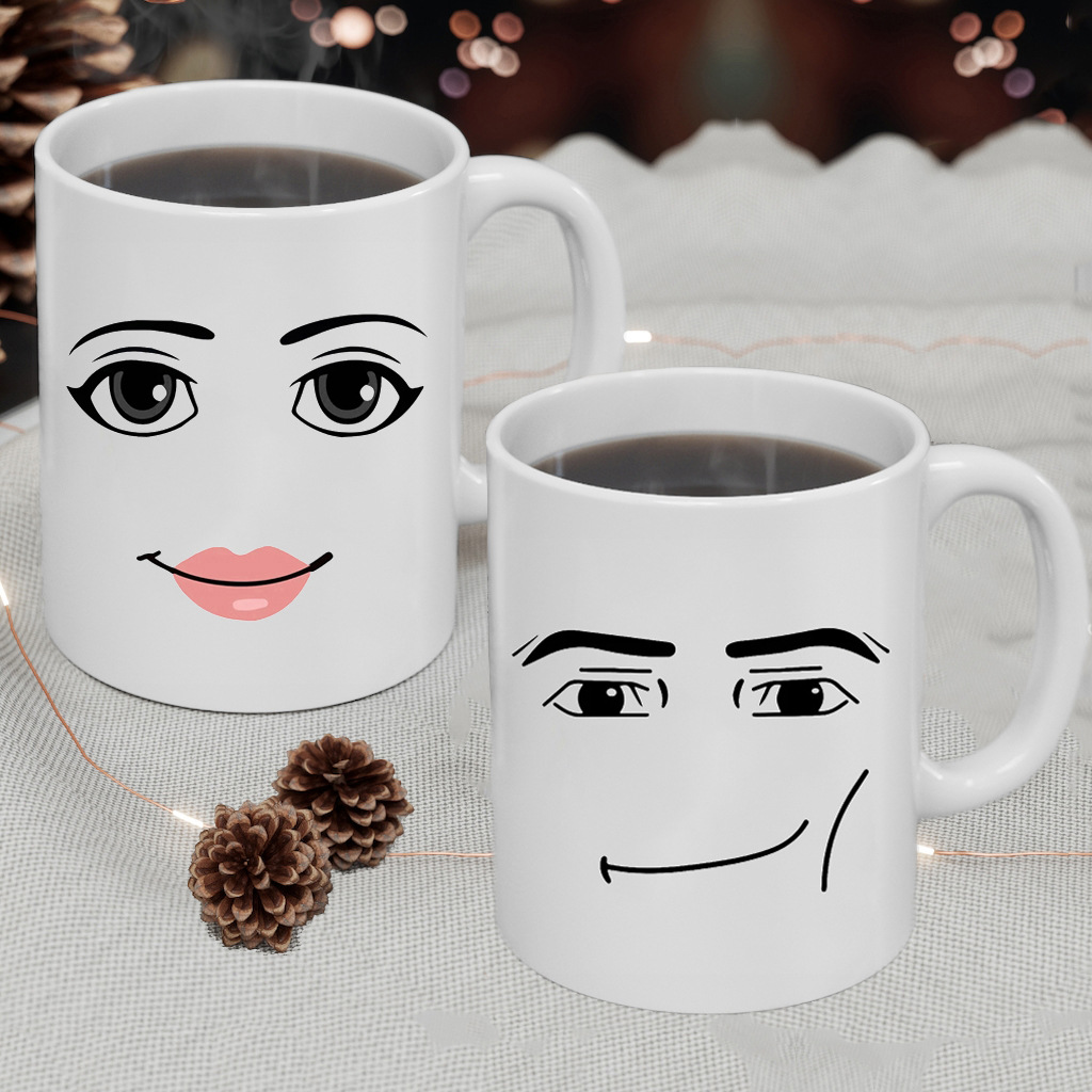 🤣Roblox Man Face and Woman Face Ceramic Mug☕