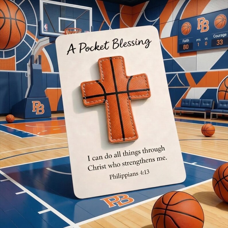 Personalized Sports Cross Pocket Blessing - Soccer Rugby Baseball Basketball Token - Handwritten Message Card - Christian Athlete Coach Gift