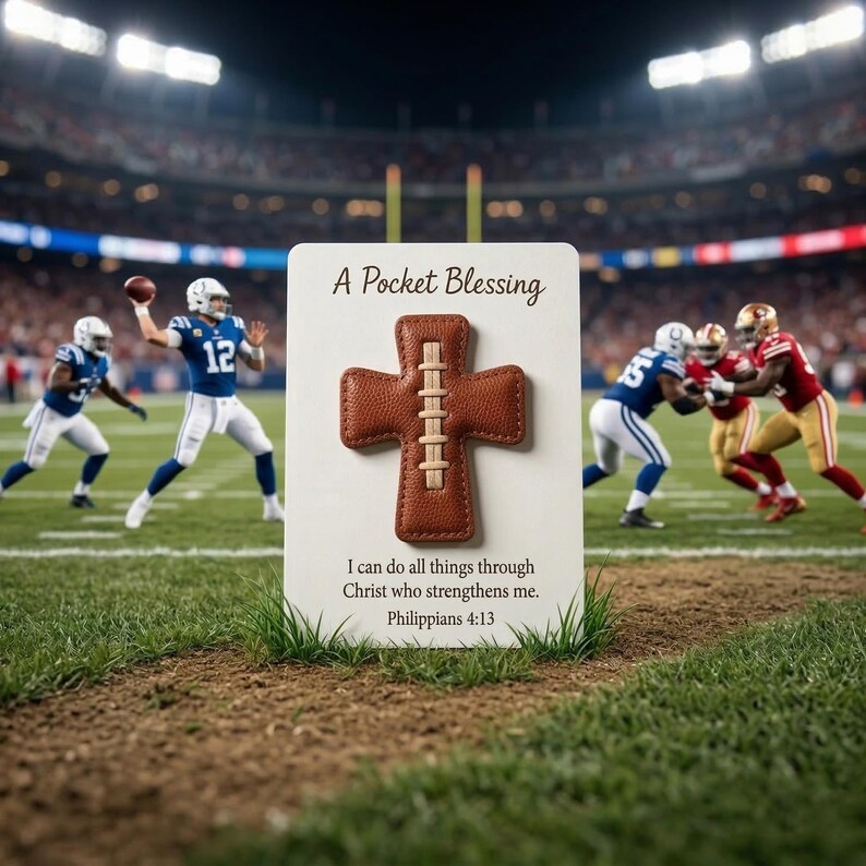 Personalized Sports Cross Pocket Blessing - Soccer Rugby Baseball Basketball Token - Handwritten Message Card - Christian Athlete Coach Gift