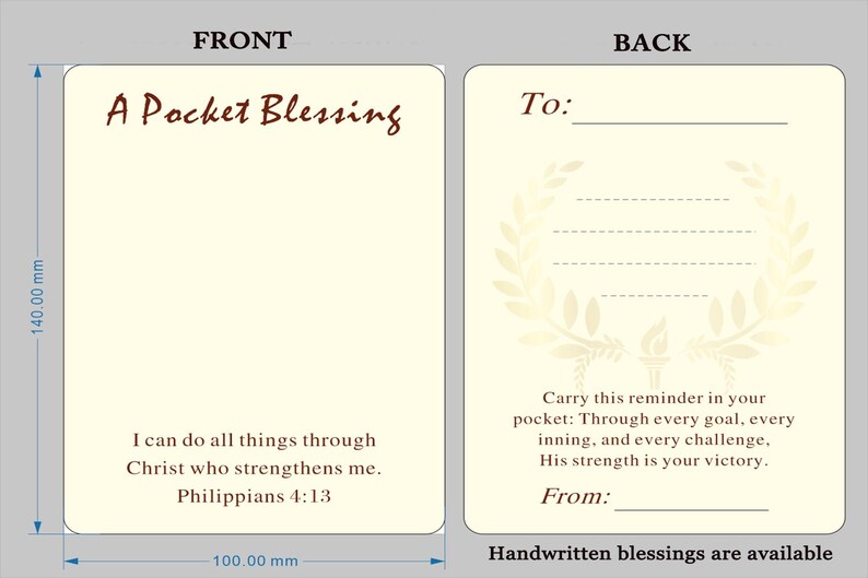 Personalized Sports Cross Pocket Blessing - Soccer Rugby Baseball Basketball Token - Handwritten Message Card - Christian Athlete Coach Gift