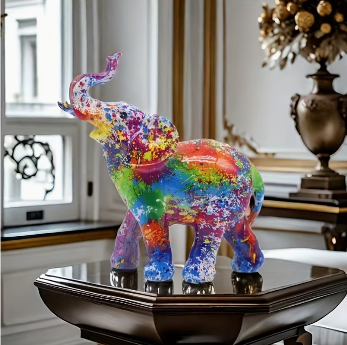 🎨 Splash Art Resin Elephant Statue
