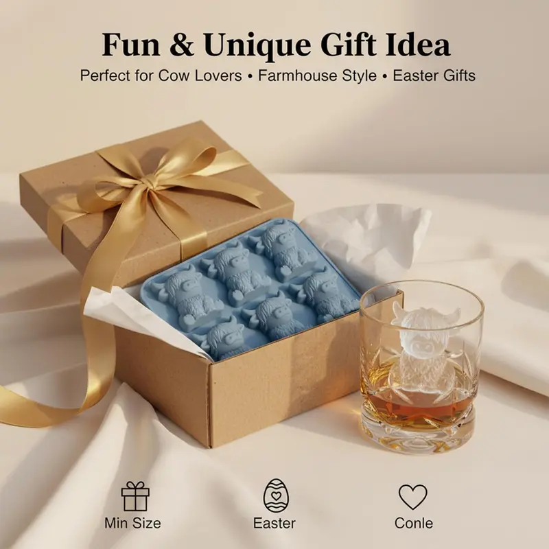 🐮 Mini Highland Cow Ice Cube Mold – Cute 3D Ice for Drinks, Parties & Gifts
