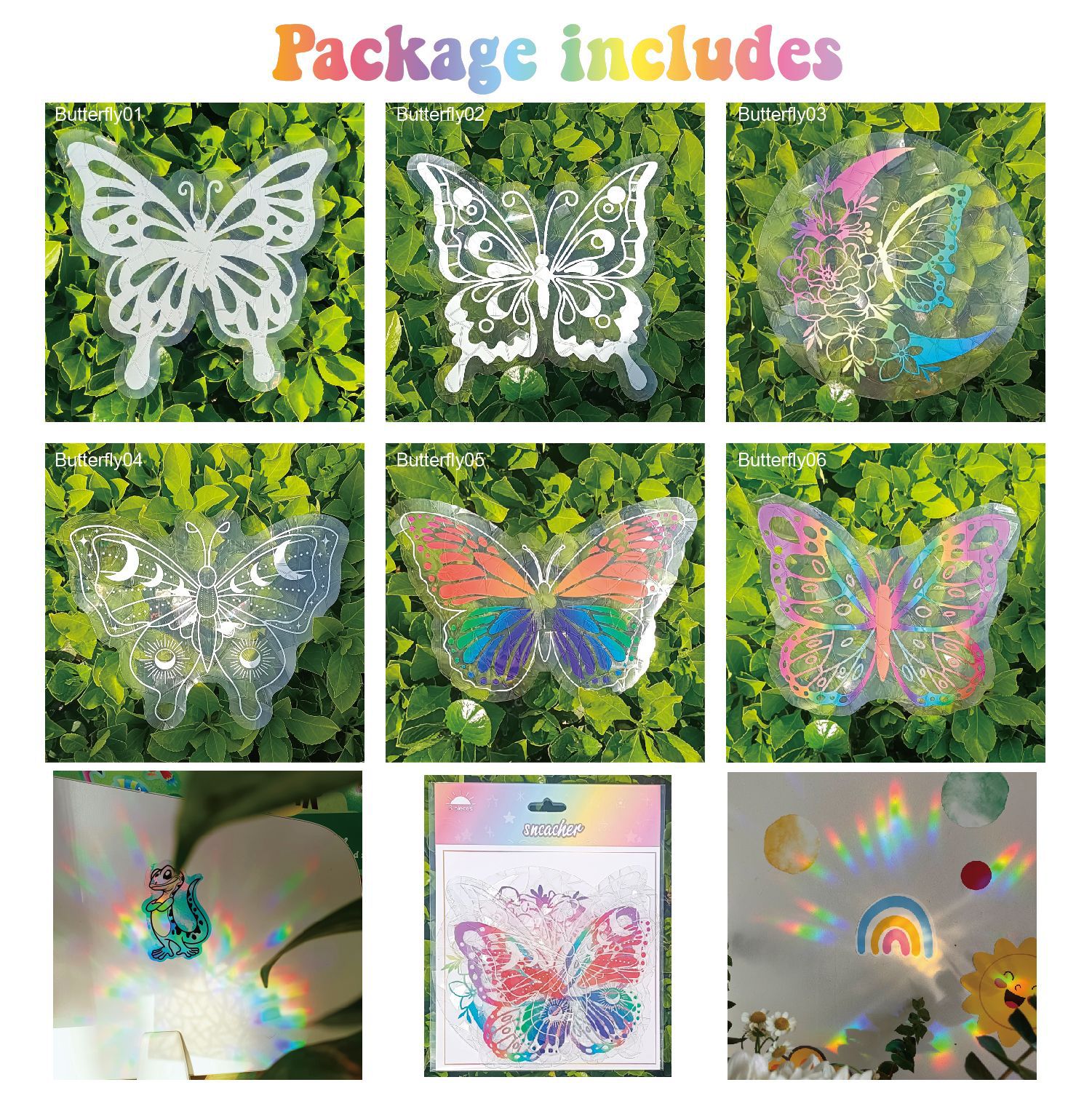 Adsorption rainbow glass window stickers🌈rainbow🌸flowers🐰cute animals🦋butterflies