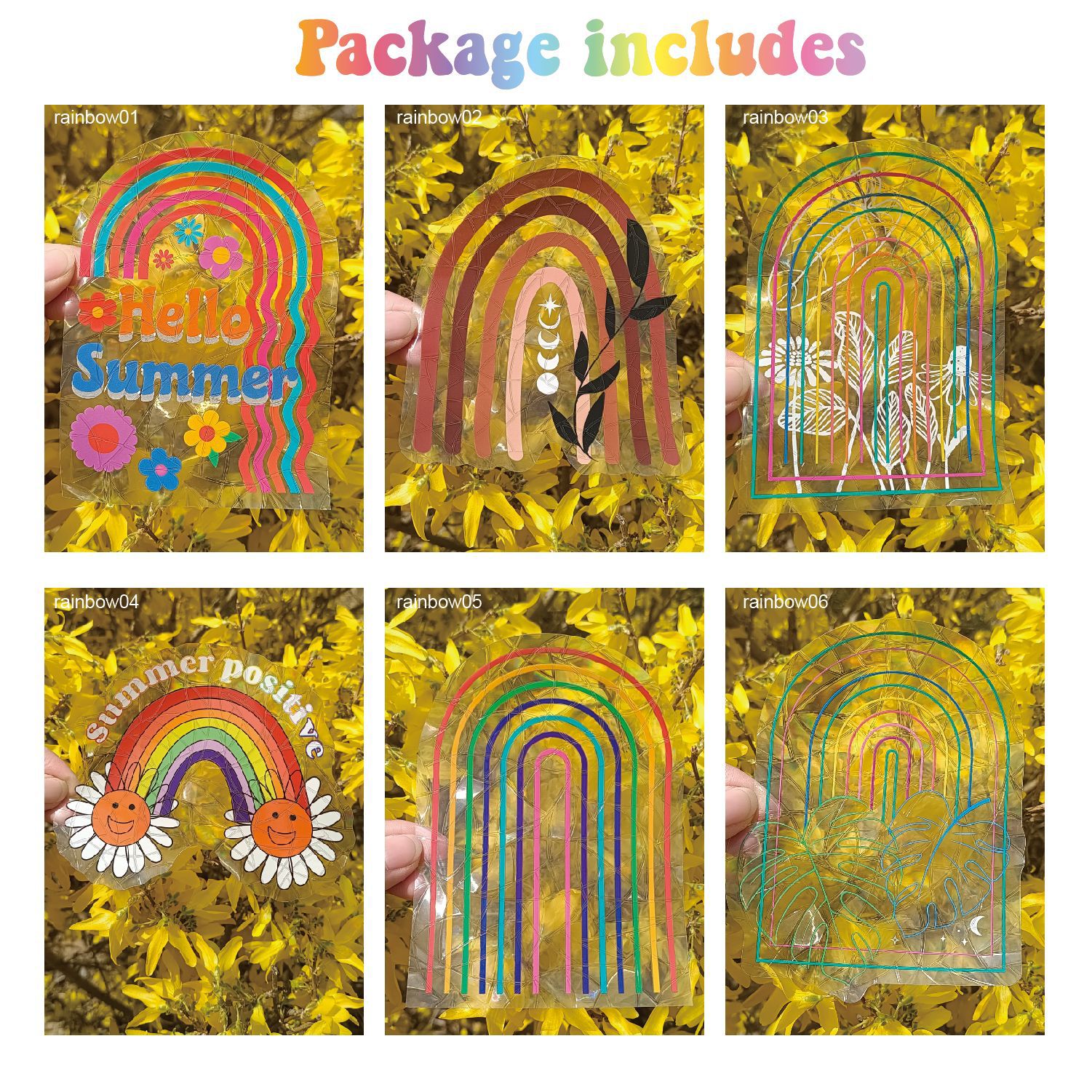 Adsorption rainbow glass window stickers🌈rainbow🌸flowers🐰cute animals🦋butterflies