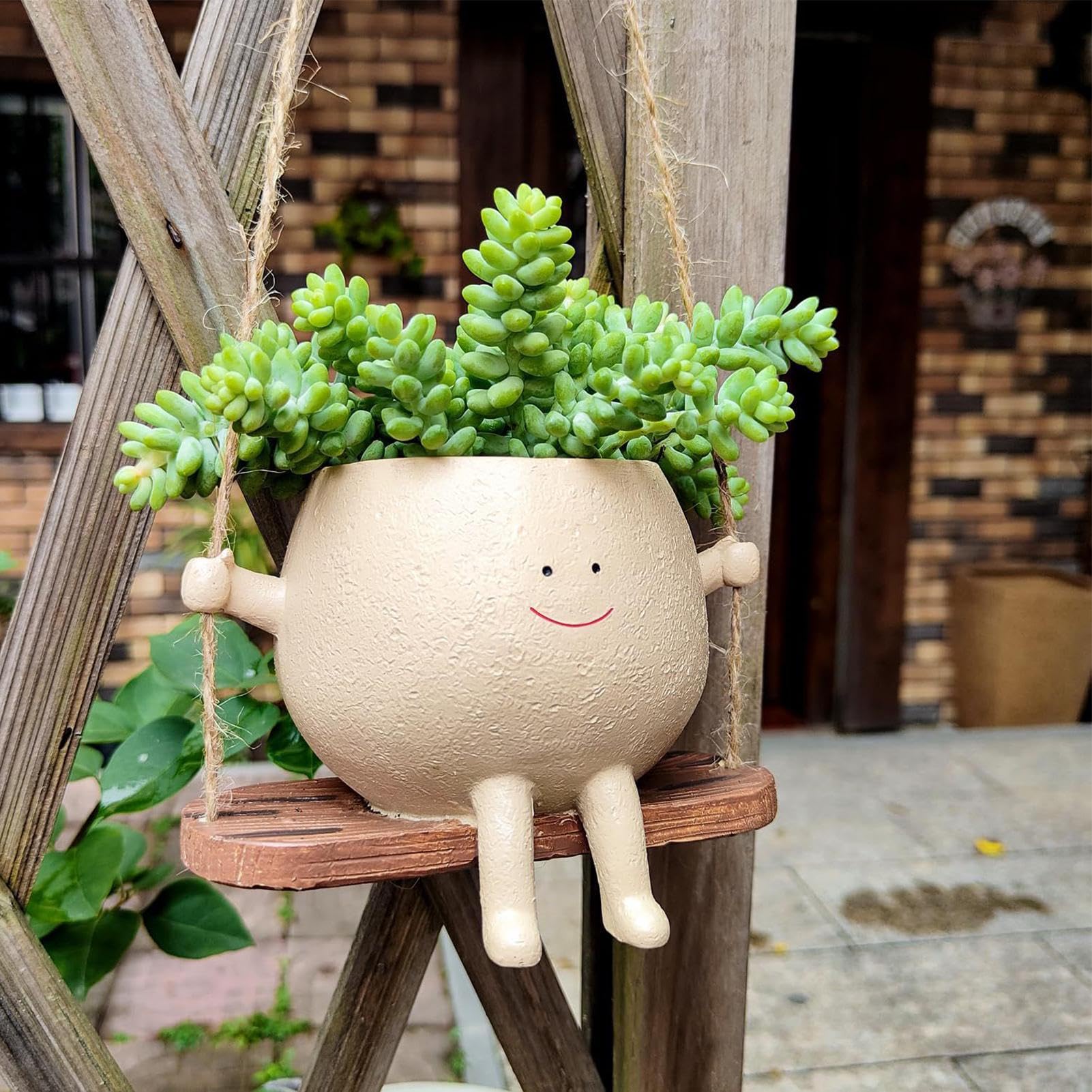 🌱Cute Planter-Smiling Man On A Swing😊