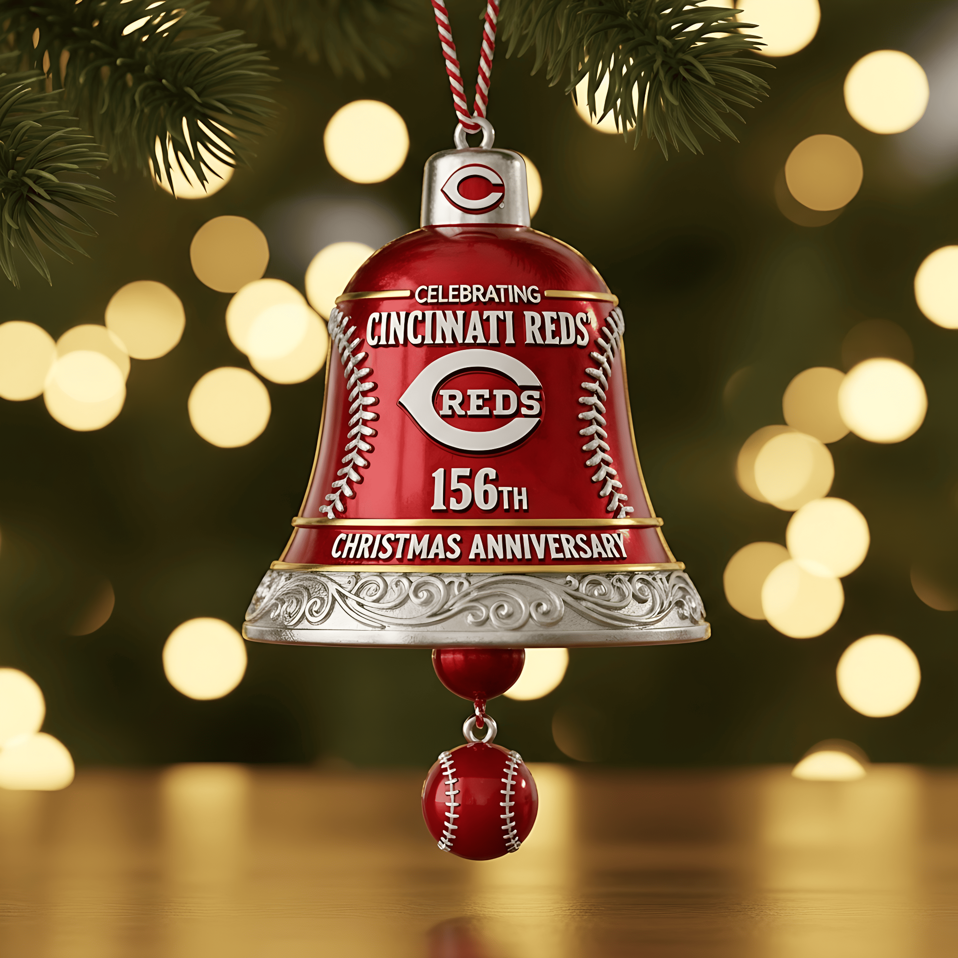 Cincinnati Reds 156th Anniversary Christmas Bell Ornament