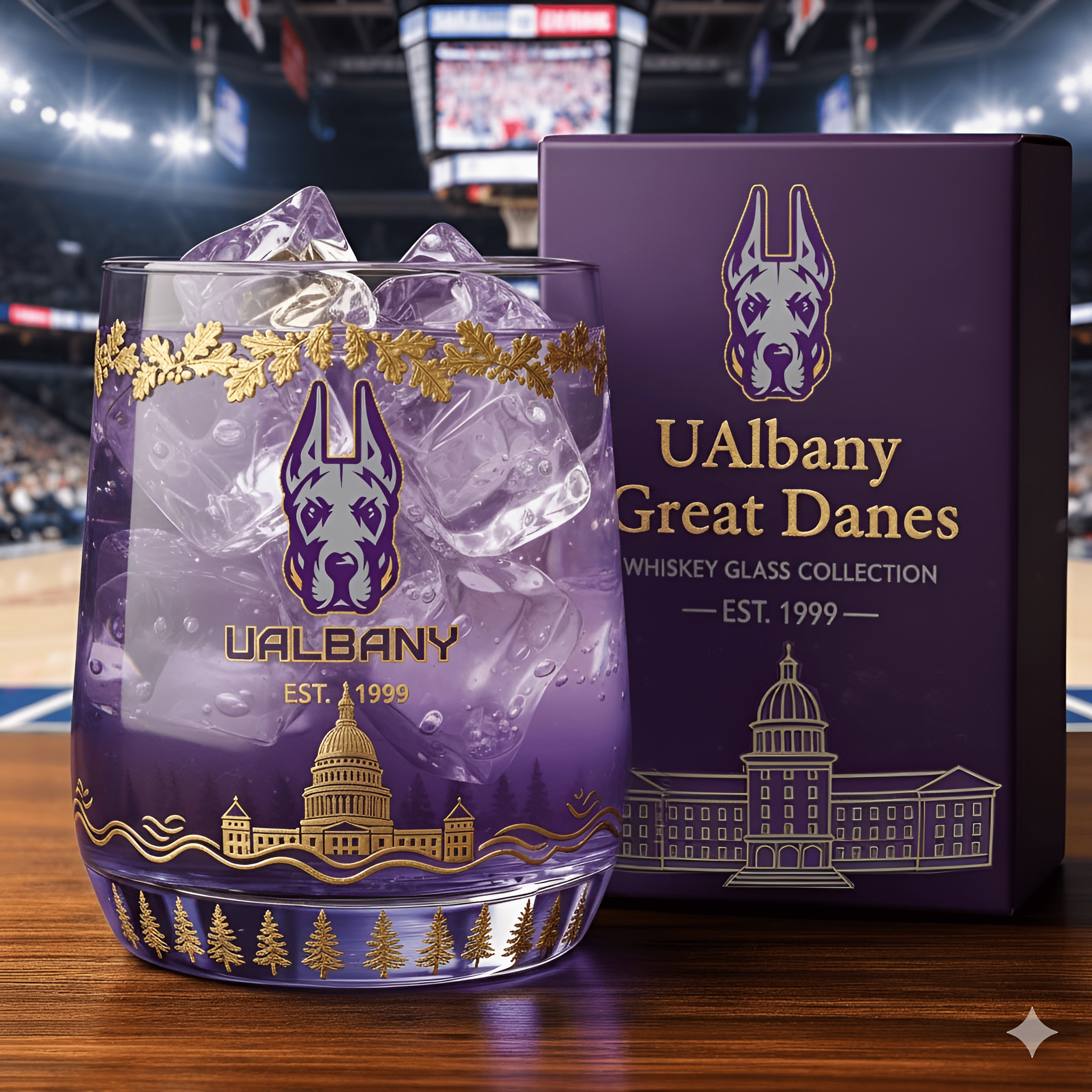 UAlbany Great Danes Whiskey Glass 