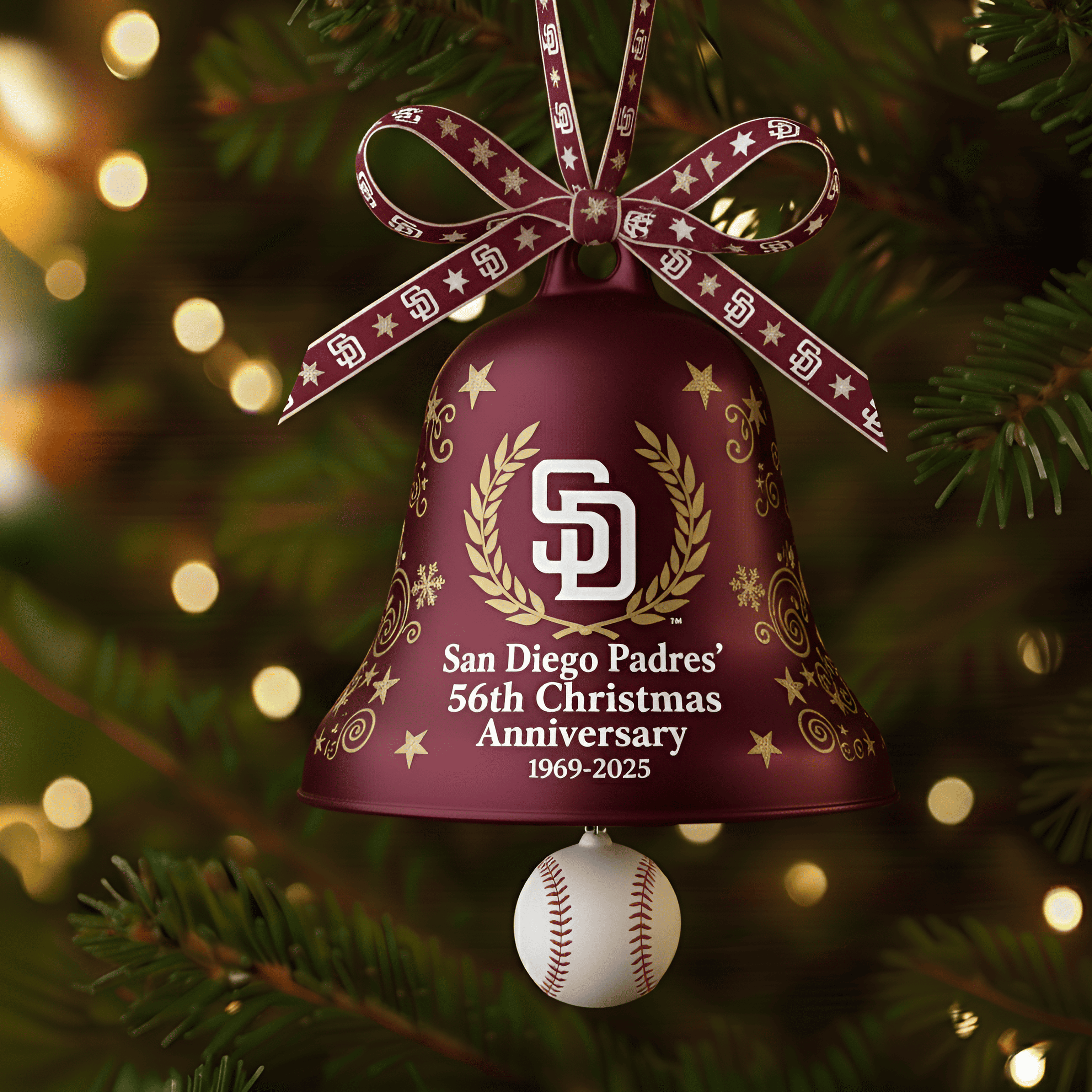 SAN DIEGO PADRES 56TH ANNIVERSARY CHRISTMAS BELL ORNAMENT