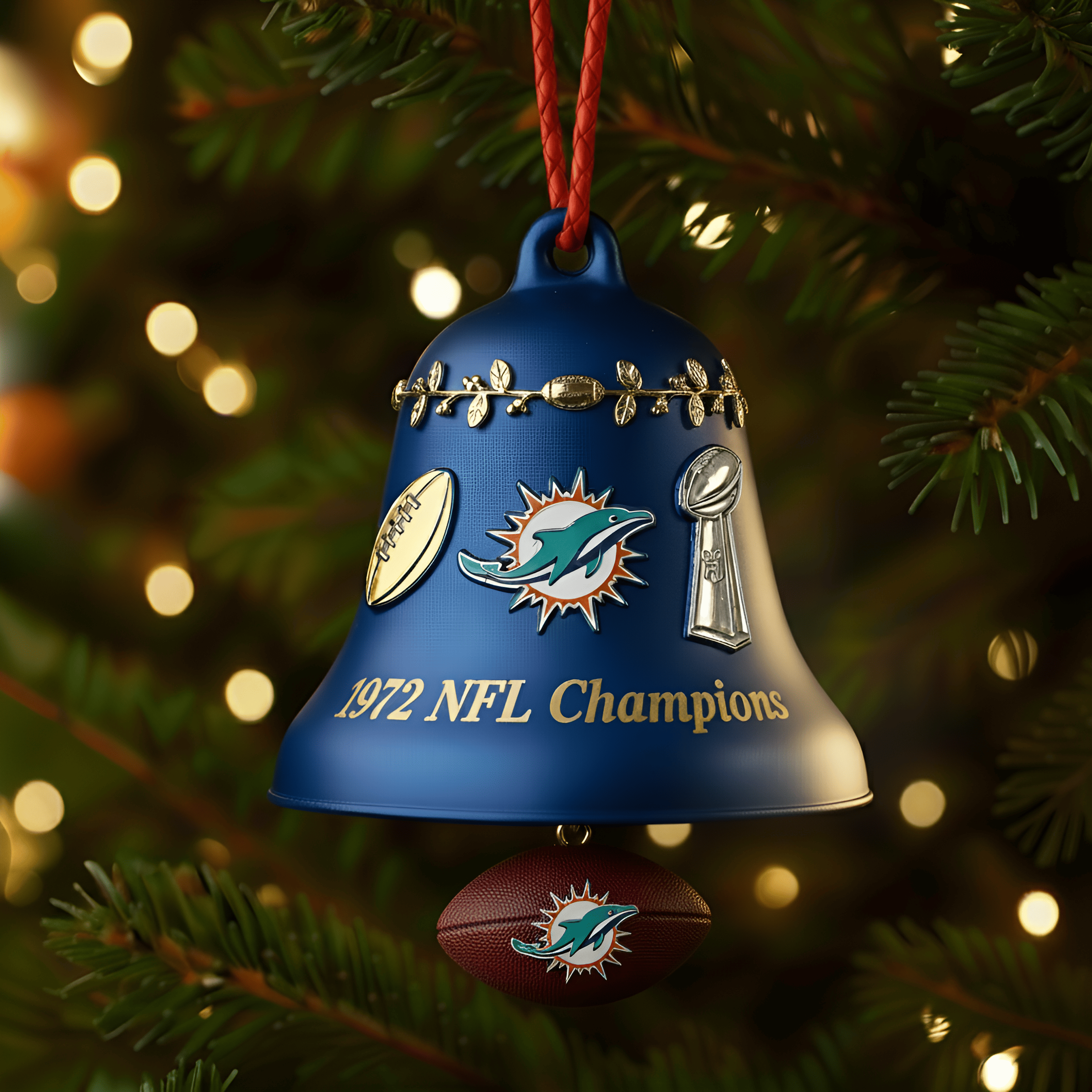 Miami Dolphins 1972 Championship Christmas Bell Ornament
