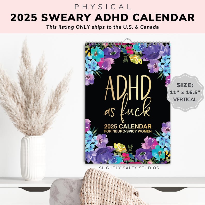 2025 Funny Adult Monthly ADHD Neurospicy Wall Calendar
