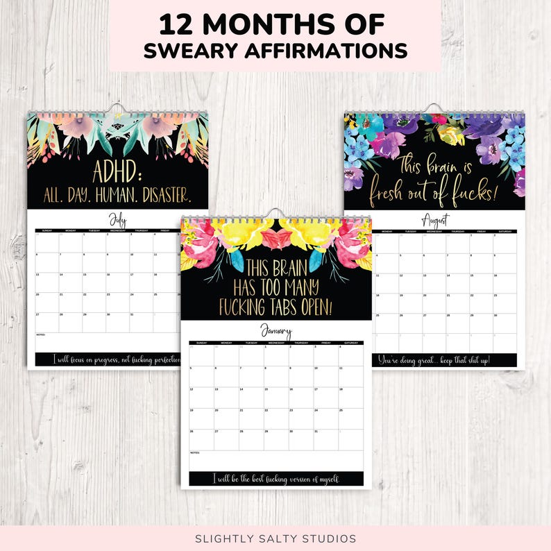 2025 Funny Adult Monthly ADHD Neurospicy Wall Calendar