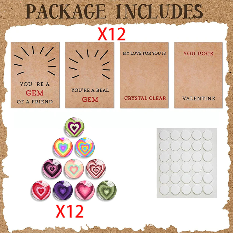 24 Packs Valentines Cards with Heart-Shape Crystals-Valentines Day Gifts for Kids