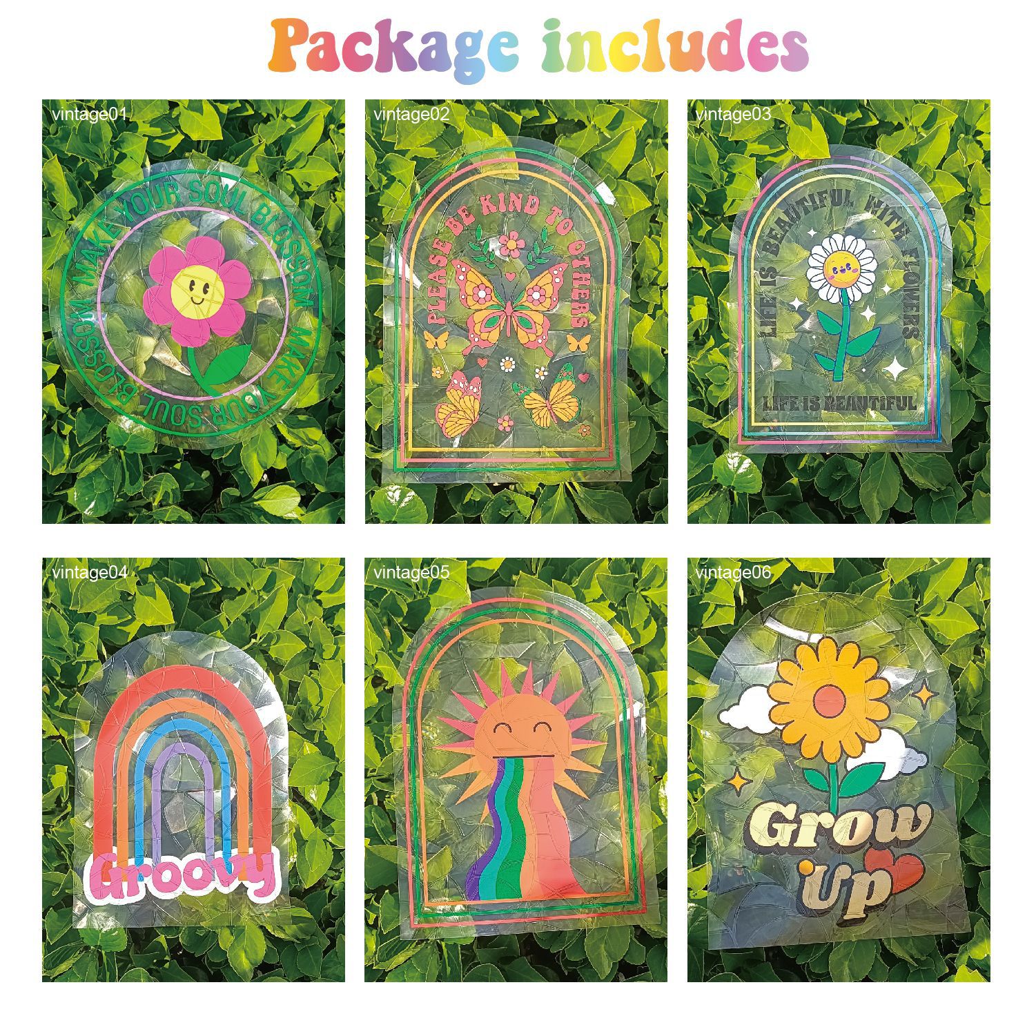 Adsorption rainbow glass window stickers🌈rainbow🌸flowers🐰cute animals🦋butterflies