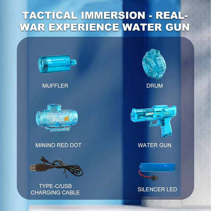 Ultimate Battle Powerful Electric Water Gun, Automatic Squirt Gun with Glowing Muzzle 320cc High Capacity