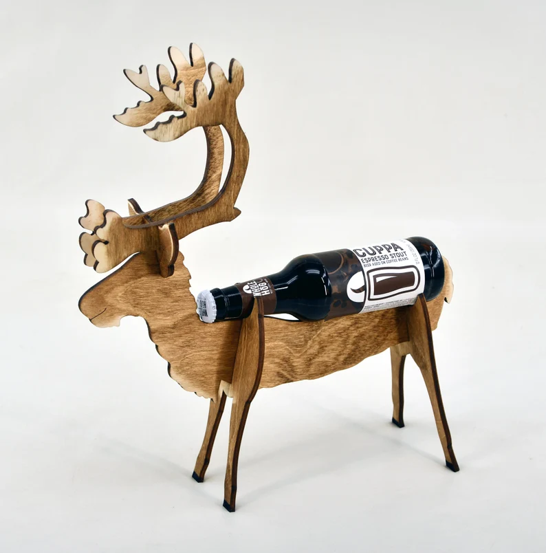 🦌🛷Deer And Sleigh - Wood Beer Bottle Display Home Decor