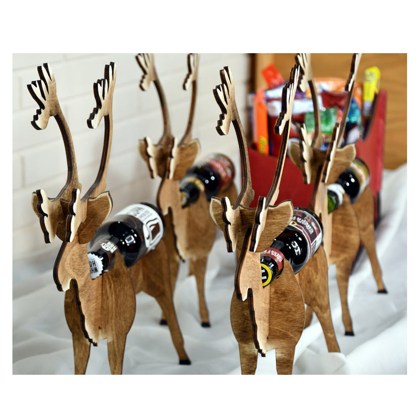 🦌🛷Deer And Sleigh - Wood Beer Bottle Display Home Decor