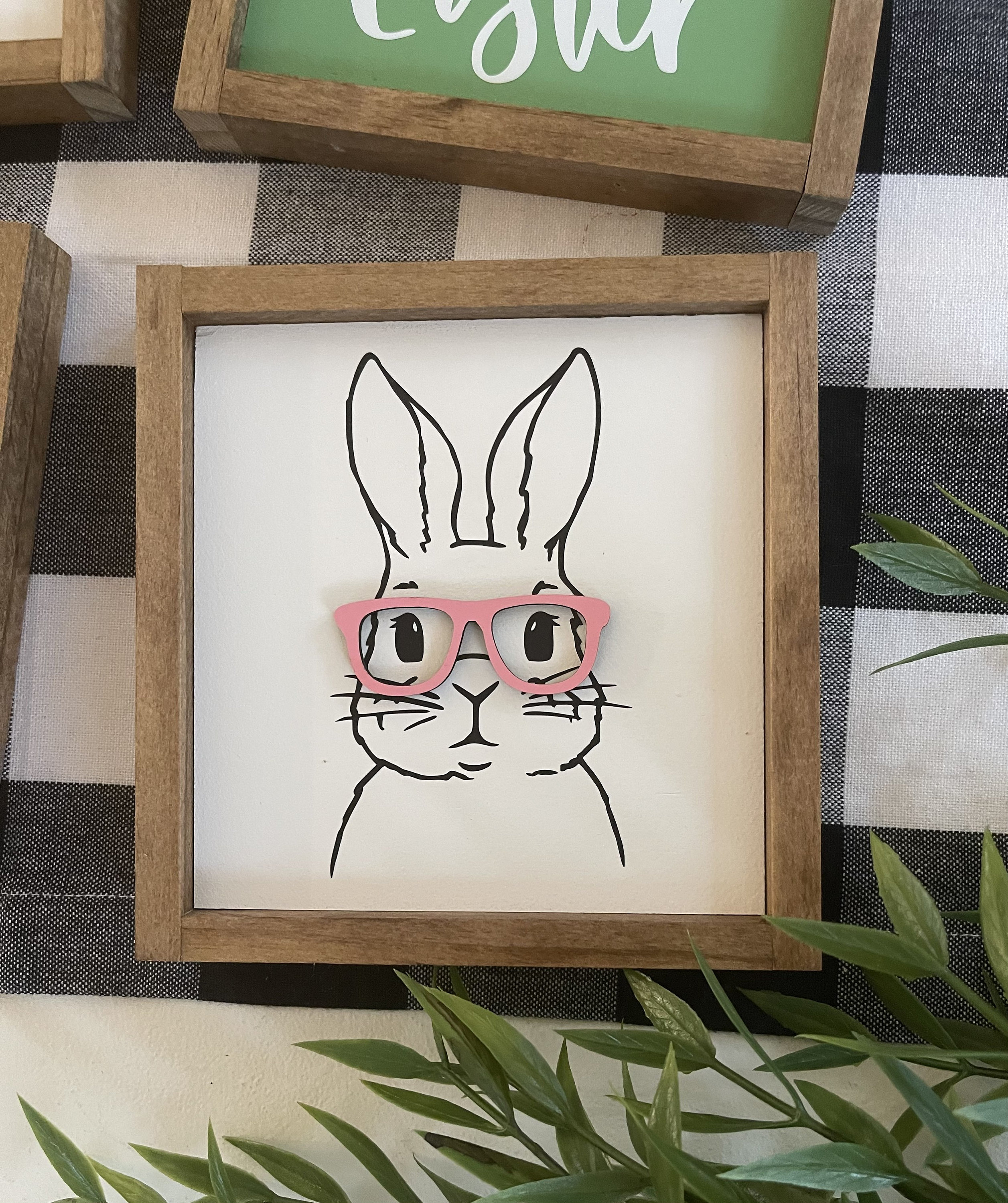 Easter wooden signs bunny with glasses