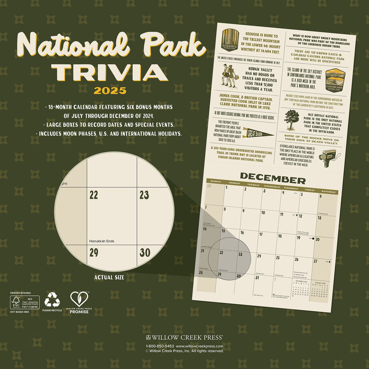 📅2025 National Park Trivia Wall Calendar