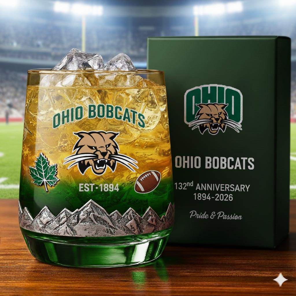 Ohio Bobcats football 132nd Anniversary Whiskey Glass