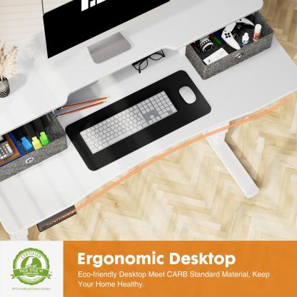 Height Adjustable Electric Standing Desk with Storage Shelf Double Drawer