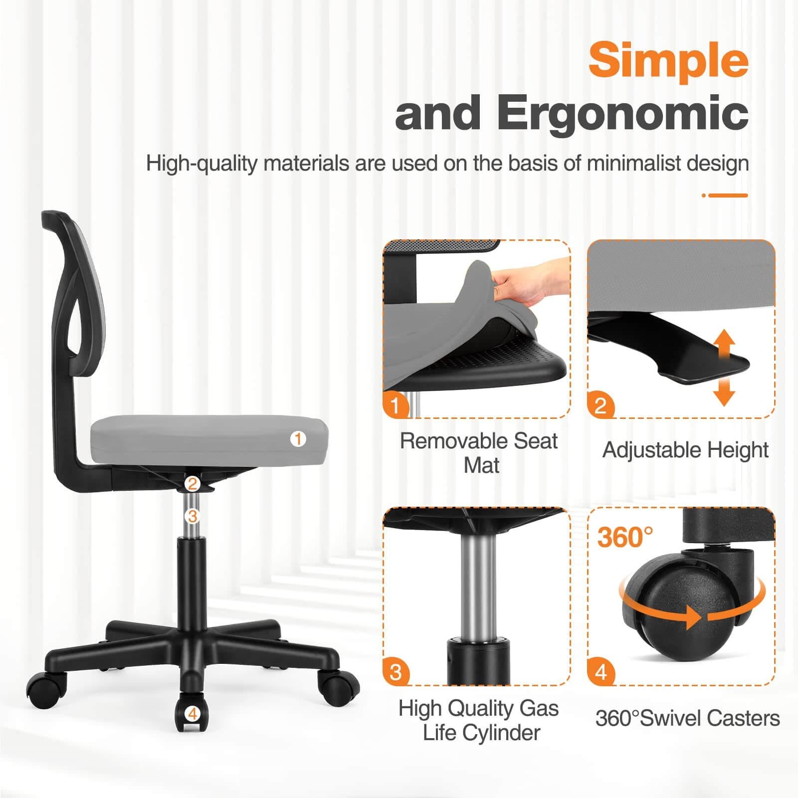 Armless Mesh Office Chair, Ergonomic Computer Desk Chair